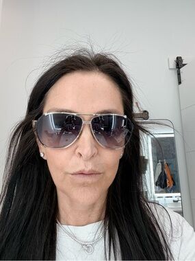 Dior Silver-Trim Aviator Sunglasses with Gradient Gray Lenses